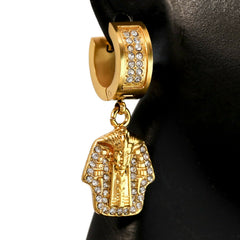 Cubic-Zirconia Gold Stainless Steal 2 Row Tiny Egypt Pharaoh Huggie Hoop Earrings