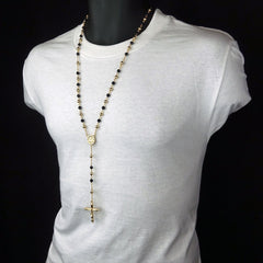 BLACK & GOLD ROUND GUADALUPE ROSARY