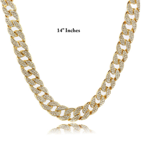 Real Gold Filled Cuban FULLY Cz Chain Necklace 15mm 14" Inches