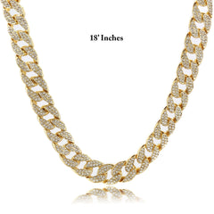 Gold Plated Cuban FULLY Cz Chain Necklace 15mm 18" Inches