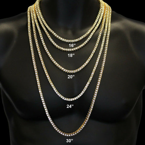 GOLD TENNIS CHAIN 18" 20" 24" 30"