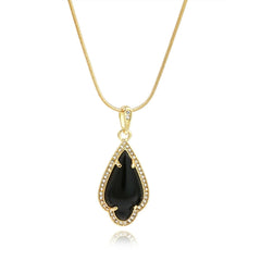 Black Women's Pendants 14K Gold Plated Lab Diamond Mounted Curved Tear Resin Jade High Fashion Jewelry Chain Pendant Necklaces