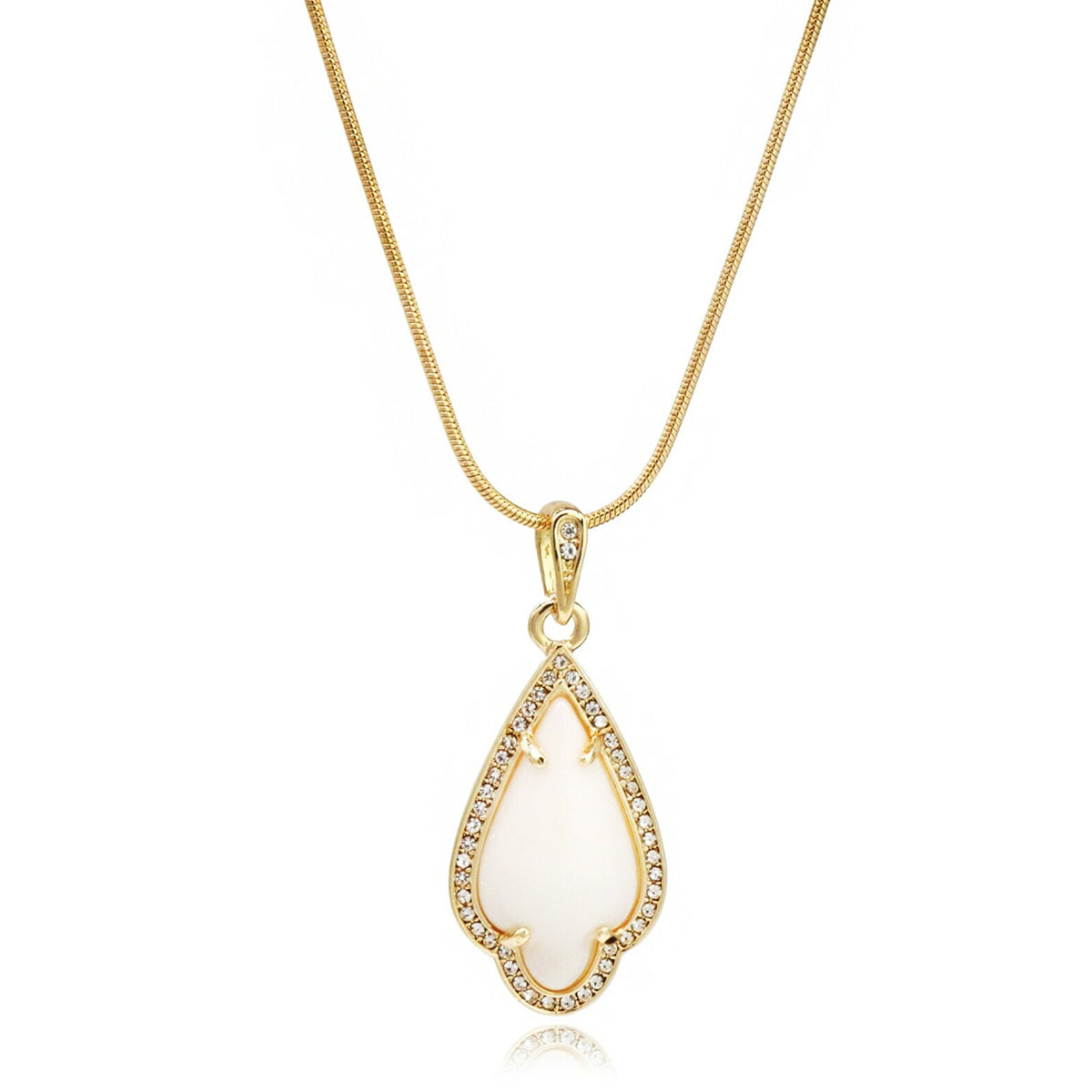 White Women's Pendants 14K Gold Plated Lab Diamond Mounted Curved Tear Resin Jade High Fashion Jewelry Chain Pendant Necklaces